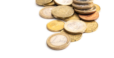 Euro coins, image includes several different coinsの写真素材