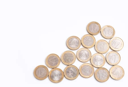 Euro coins, the currency of the EU, overheadの写真素材