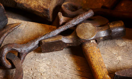 Antique Hammer and tools with wood pieces 