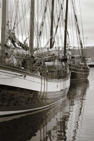 Wood Sailing Ship details mast and ropes Iceland Husavik harbor の写真素材