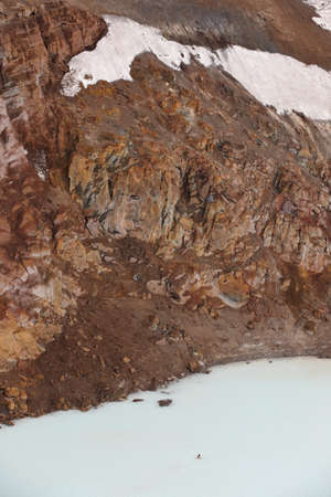 Viti volcano crater with a swimmer in Iceland Askja Highland area 