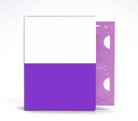 Pharmacy Pack with dose presentation purple and white colors copy space isolated on white backgroundの写真素材