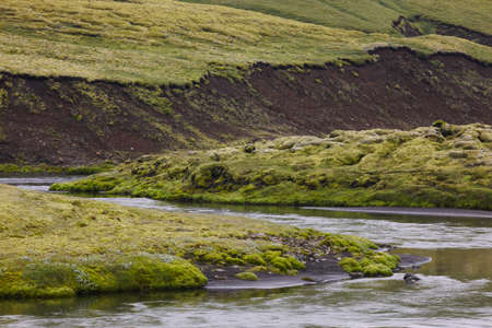 River and rocks in volcanic landscape in Fjallabak, Iceland South area