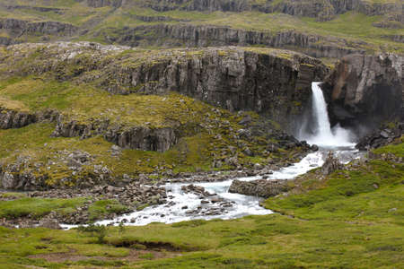 Landscape with river and mountains on Iceland East fjordsの写真素材