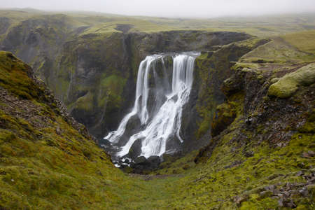 Fagrifoss waterfall in Lakagigar, South area of Icelandの写真素材