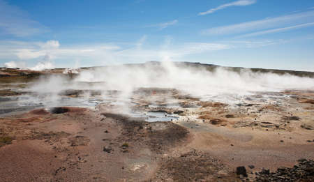 Icelandic landscape with active geothermal area 