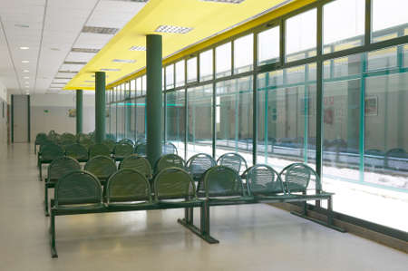 Waiting area with green chairs and windows  Horizontal のeditorial素材