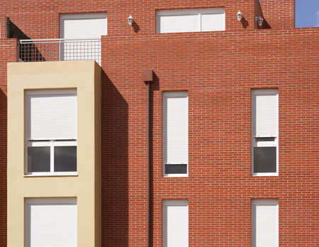 Colorful modern building facade with blue sky  Horizontal のeditorial素材