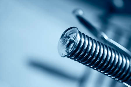 Metallic motorcycle handlebar on blue tone  Horizontal の写真素材