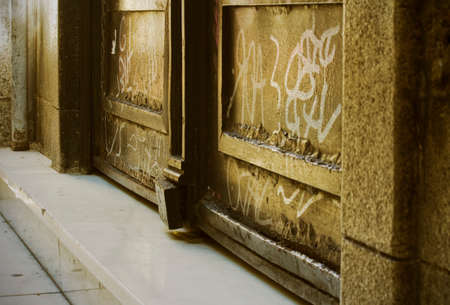 Rustic entrance door and marble step with warm tone  Horizontal のeditorial素材