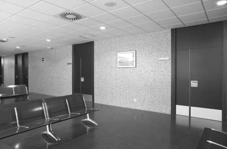 Hospital waiting area with metallic chairs  Horizontal 