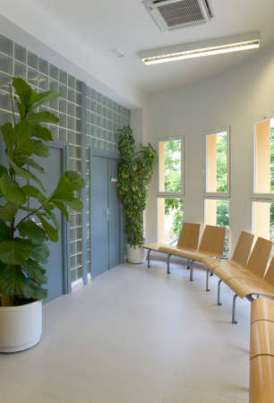 Modern building interior with plants and windows  Verticalのeditorial素材