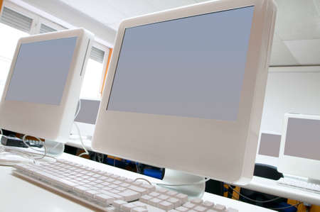 Classroom with computers details and neutral screens  Horizontalの写真素材