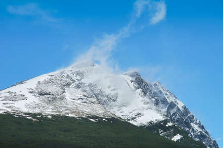 Patagonian landscape with mountain and snow                         の写真素材