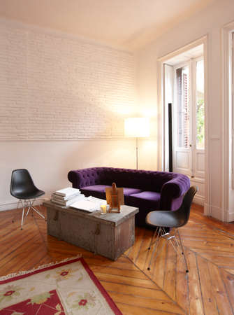 Apartment interior with white brick wall 