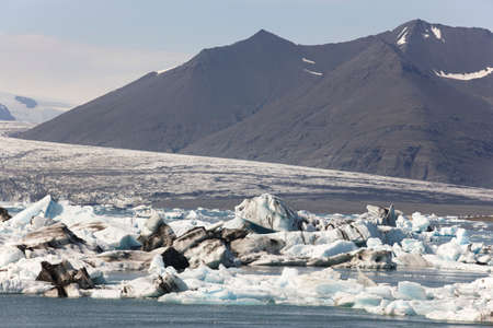 Icelandic landscape with glacier and icebergs  Jokulsarlon area