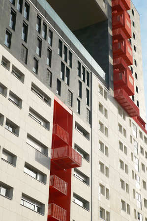 Modern building facade in red and white tone  Verticalの写真素材