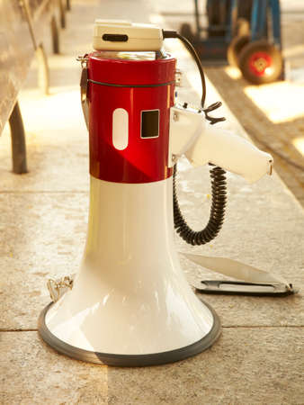 White and red speaker in the street  Vertical formatの写真素材