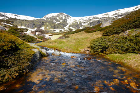 Landscape with mountains and snow on a sunny day  Horizontal
