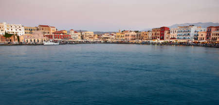 Chania port with antique venetians buildings. Crete. Horizontalの写真素材