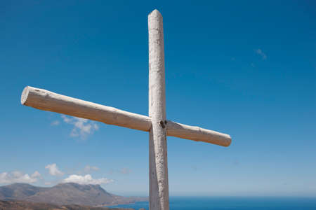 Wooden cross in a cretan graveyard. Greece. Horizontalの写真素材