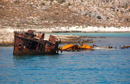 Shipwreck at Imeri Gramvousa Bay. Crete. Greece. Horizontalの写真素材