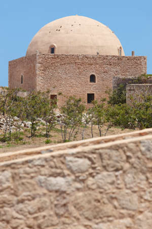 Fortress of Fortezza in Rethymno and the Mosque. Crete. Greece. Verticalのeditorial素材