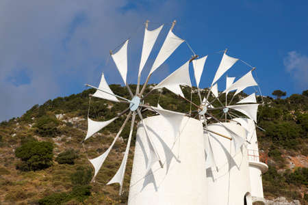 Traditional windmills near Lasithi plateau. Crete. Greece. Horizontalの写真素材