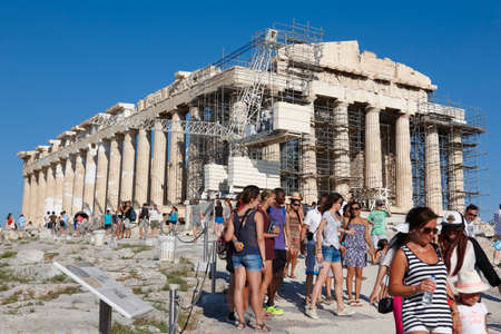 Acropolis of Athens. Parthenon and tourists. Greece. Horizontalのeditorial素材
