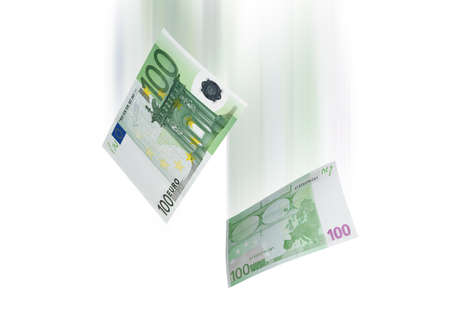 One hundred euro bill collage isolated on white. Horizontal formatの写真素材