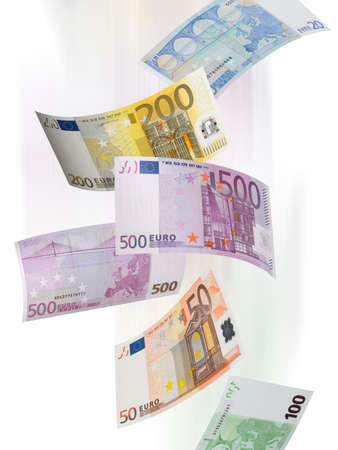 Euro bill collage isolated on white. Vertical formatの写真素材