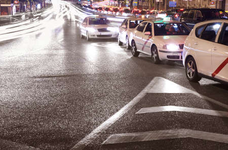 Downtown street by night in Madrid. Spain. Horizontalのeditorial素材