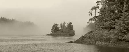 Landscape with fog in sepia tone. Vancouver. British Columbia. Canada