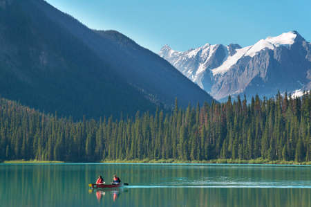 Canoeing at Emerald lake. British Columbia. Canada. Horizontalのeditorial素材