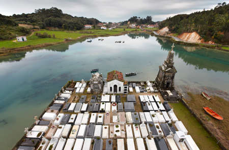Landscape with cemetery and river in Barro, Asturias. Spainの写真素材