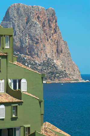 Mediterranean coastline landscape with green building in Spain. Ifach. Alicanteのeditorial素材