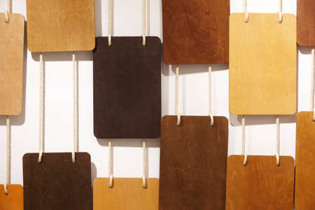 Different types of wood hanging on the wall. Horizontalの写真素材