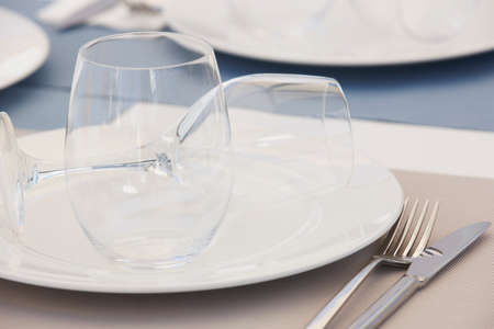 Tableware with dishes and cups detail in a restaurant. Horizontalの写真素材