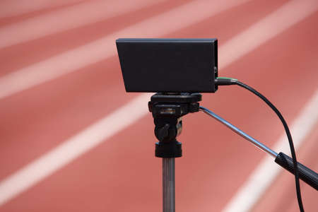 Athletic finish line photoelectric cell control device and running track. Horizontalの写真素材