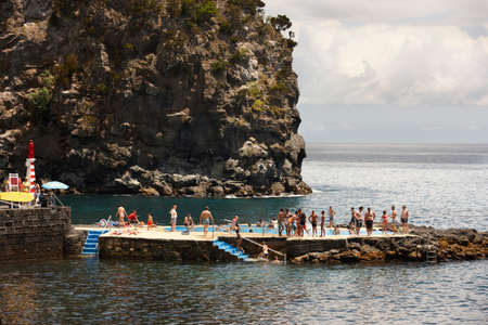 Pool in the Atlantic ocean. Caloura. Sao Miguel. Azores. portugal. Horizontalのeditorial素材