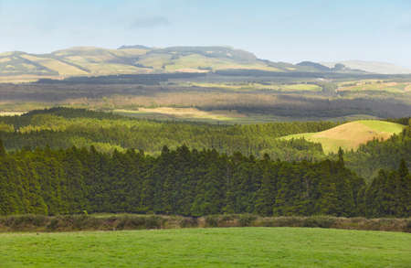 Azores landscape with meadows, forests and mountains in Terceira. Portugal. Horizontalの写真素材