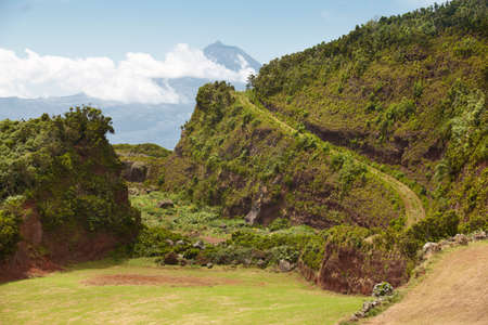 Azores green landscape in Sao Jorge and Pico island. Portugal. Horizontalの写真素材