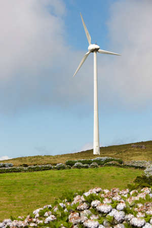 Wind park windmill in Sao Jorge island. Azores. Portugal. Verticalの写真素材