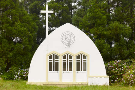 Azores traditional chapel, imperio, in Flores island. Portugal. Horizontal