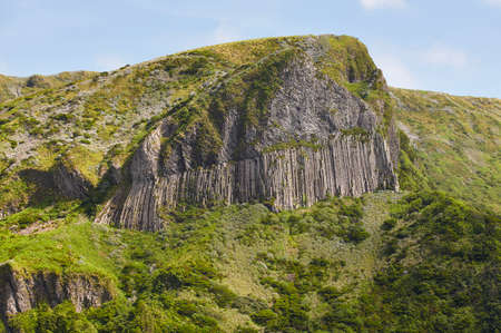 Azores rocky landscape in Flores island. Rocha dos Bordoes. Portugal. Horizontal