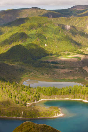 Azores landscape with lake. Lagoa do Fogo, Sao Miguel. Portugal. Verticalの写真素材