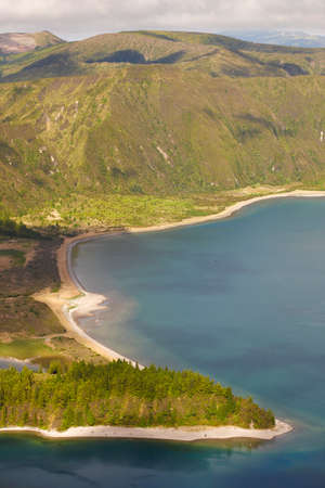 Azores landscape with lake. Lagoa do Fogo, Sao Miguel. Portugal. Verticalの写真素材