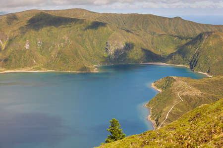 Azores landscape with lake. Lagoa do Fogo, Sao Miguel. Portugal. Horizontalの写真素材