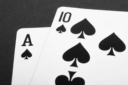 Card game with black jack detail. Black and white. Horizontal