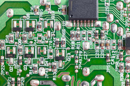 Electronic integrated circuitry macro detail. Technology background. Horizontalの写真素材
